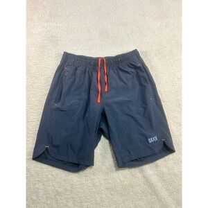SAXX‎ Men's Kinetic Gainmaker Shorts Lined Small Black Orange Drawstring Gym